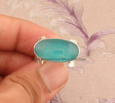 925 Sterling Silver &amp; Brass Jade Ring, Natural Appetite Blue Jade Silver Band Ring, Designer Handmade Gemstone Silver Ring, Christmas Gift
