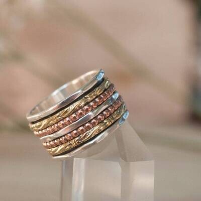 Handcrafted Ring Gift For You ! Solid 925-Sterling Silver Ring With Charm Plain Boho Three Tone Ring Spinner Meditation Ring,Thumb Ring
