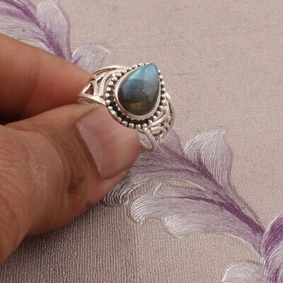 Amazing Labradorite Gemstone Ring 925 Sterling Solid Silver Ring,Top Quality Cabochon Multi Fire Ring,Very Heavy Work,Middle Finger Ring
