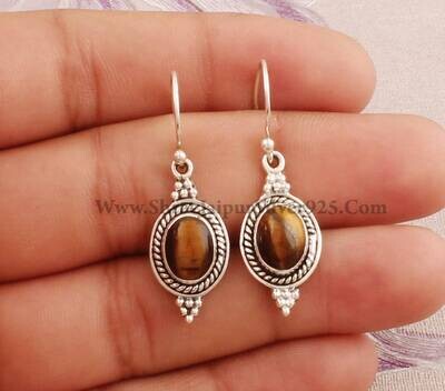 Boho Earring With Natural Tiger-Eye Gemstone Earring Top Rare Stone Handcrafted Earring 925-Sterling Solid Silver Earring Gift For You !