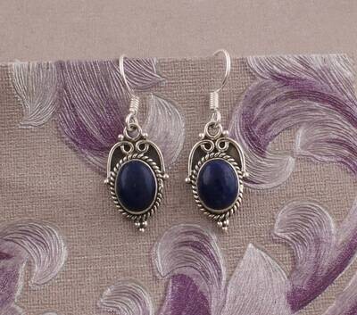 Lapis Boho Etsy AAA+Quality Gemstone Earring,Oval Cabochon Stone Earring 925-Sterling Silver Earring,Antique Silver Earring Gift For Her