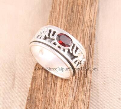 Natural Garnet Oval Cut Gemstone Solid 925 Sterling Silver Elephant Spinner Ring For Women, Handmade Band Anxiety Fidget Ring Gifts For Her