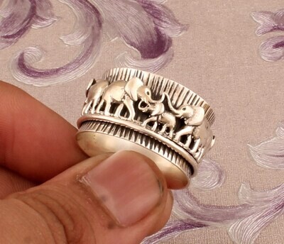 Elephant Family Spinner Ring, 925 Sterling Silver Spinner Ring, Handcrafted Thumb Silver Ring, Boho Textured Ring, Christmas Gift, Gift idea