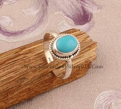 Handcrafted Ring Solid 925-Sterling Solid Silver Ring With Solar Turquoise Gemstone Ring Charm &amp; Boho Ring Middle Finger RingBirthstone