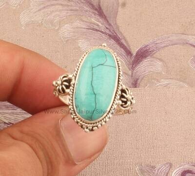925 Sterling Silver Tibetan Turquoise Oval Shape Gemstone Ring, Designer Handmade Silver Ring, Women Bridal Wedding Jewelry, Etsy Cyber 2021
