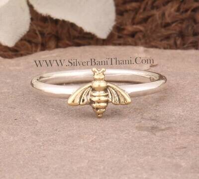 Minimalist Honey Bee Plain Handmade Silver Band Ring Solid 925 Sterling Silver Plain Band Ring Tiny Honey Bee Ring Dainty Ring Gift For Her
