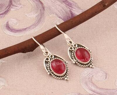 925 Sterling Silver Pink Jade Oval Shape Gemstone Earrings, Handmade Designer Boho Silver Earrings, Valentine's Day Jewelry, Gift For her