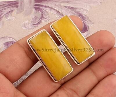 Men's Cufflink, Yellow Jade Silver Cufflink, 925 Sterling Silver Cufflink, Bar Gemstone Cufflink, Rectangle Handmade Cufflink, Gift For Him