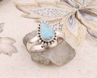 Gift For You Solid 925-Sterling Solid Ring With Natural Larimar Gemstone Handcrafted Ring Cabochon Stone Boho Ring Ring Finger RingCyber2021