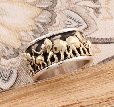 Elephant Family Ring 925-Sterling Solid Silver Ring,Animal Ring,New Fashion Ring,Antique Silver Ring,Boho Ring,Spinner Ring,Gift Item Ring