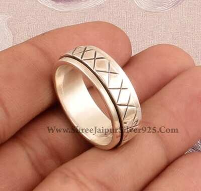 925 Sterling Silver Designer Carved X Spinner Rings, Handmade Silver Multi X Rings, Boho Fidget Rings, Valentine's Day Gift idea Jewelry