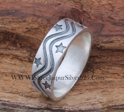Wave Design Band Ring Star's Band Ring Solid 925 Sterling Silver Band Ring, Boho Ring, Index Finger Ring, Present For Women Ring, Gift Idea