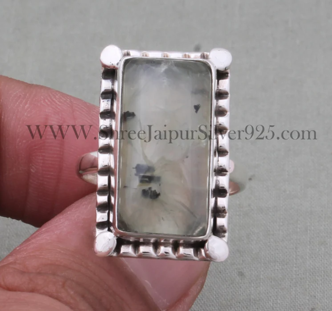 Hand Crafted Bohemian Ring Prehnite Ring Statement Ring 925 Sterling Silver Ring For Women Handmade Prehnite Gemstone Silver Ring Gift Idea