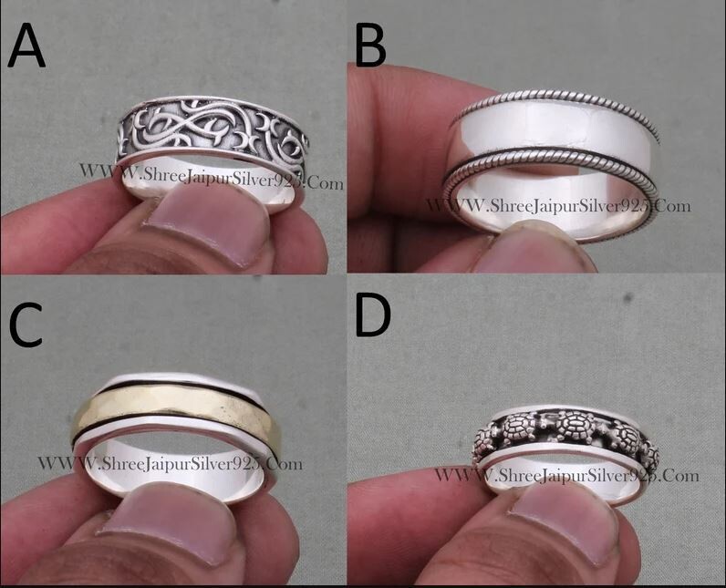 Spinning Solid 925 Sterling Silver Spinner Rings For Women, Handmade Boho Meditation Rings For Her Silver Worry Rings For Wedding Gift Idea
