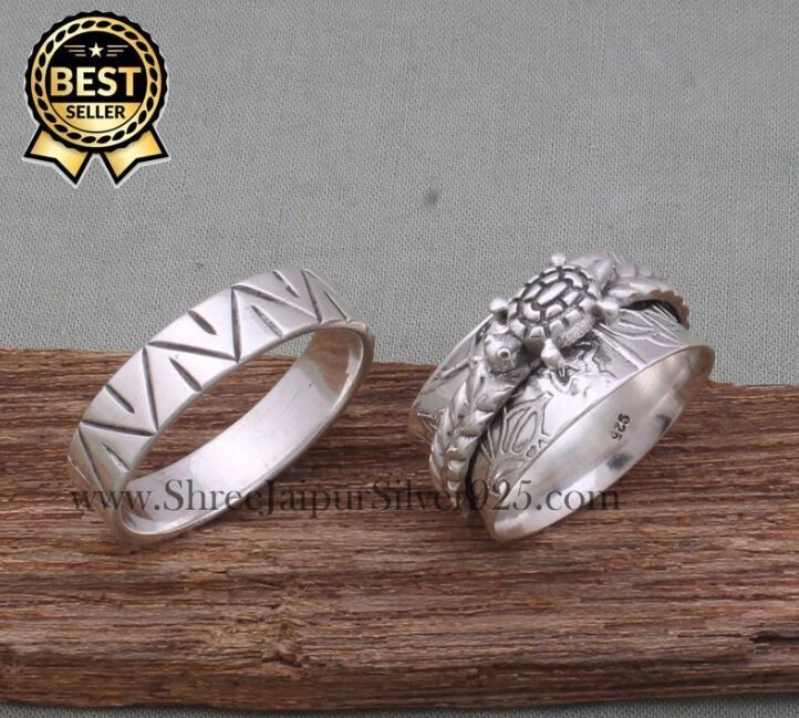 Turtle Spinner Ring & Silver Band Ring 925 Sterling Solid Silver Meditation Ring, Antiqued Silver Spinner Ring, Silver Jewelry
