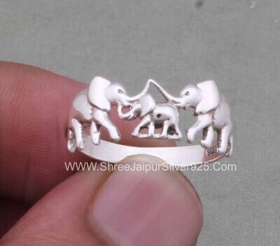 Elephants 925 Sterling Silver Band Rings, Handmade Silver Band Rings, Elephant Silver Band Ring Elephant Family Silver Ring For Gift Idea