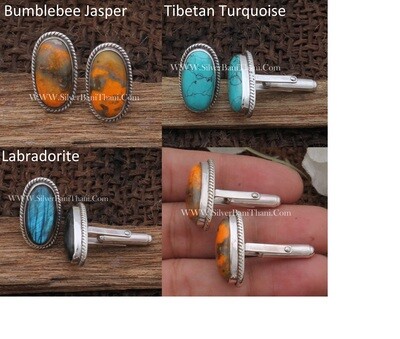 Cuff link Bumblebee &amp; Turquoise Jewelry Solid 925 Sterling Silver Cufflink For Men's | Handmade Oval Stone Silver Jewelry Birthday Gift Idea