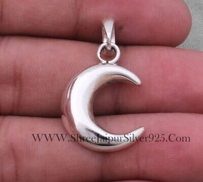 Solid 925 Sterling Silver Crescent Moon Plain Necklace Pendant For Women, Handmade Plain Moon Silver Pendant Gifts Idea For Her Anniversary