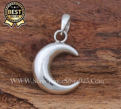 Solid 925 Sterling Silver Crescent Moon Plain Necklace Pendant For Women, Handmade Plain Moon Silver Pendant Gifts Idea For Her Anniversary