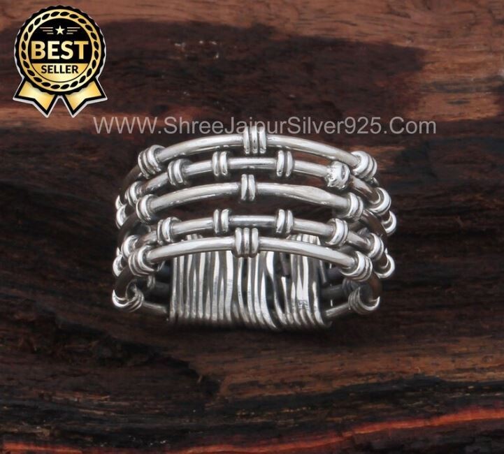 Chunky Silver Band Ring Solid 925 Sterling Silver Ring Band Ring Handmade Silver Spinner Ring Weaved Layered Ring Fine Jewelry Gift