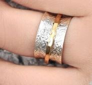 Flower Ring, Nature Ring, Spinner Ring, Sterling Silver Ring for Women, Meditation Spinning Wide Band, Anxiety Worry Fidget Ring