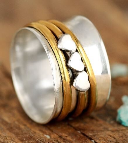 Tiny Hearts Ring, Spinner Fidget Ring, Sterling Silver Ring for Women, Gift Ring, Meditation Spinning Wide Band, Anxiety Ring