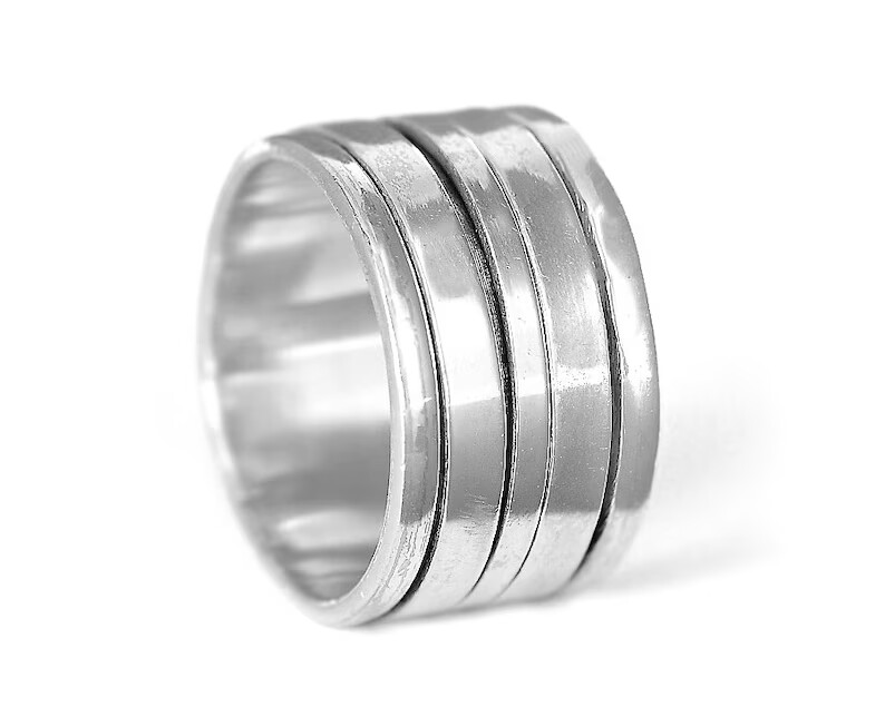 Wide Band Spinner Simple Ring, Fidget Ring, 925 Sterling Silver Rings for Women Men, Meditation Worry Ring, Chunky Thick Spinning Ring