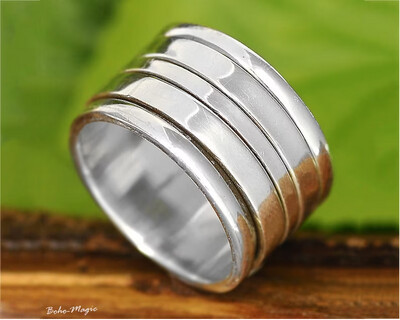 Wide Band Spinner Simple Ring, Fidget Ring, 925 Sterling Silver Rings for Women Men, Meditation Worry Ring, Chunky Thick Spinning Ring