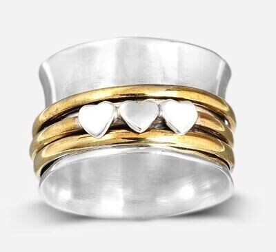 Tiny Hearts Ring, Spinner Fidget Ring, Sterling Silver Ring for Women, Gift Ring, Meditation Spinning Wide Band, Anxiety Ring