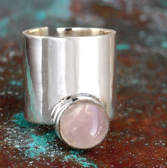 Rose Quartz Ring, Statement Ring, Sterling Silver Ring for Women, Adjustable Cocktail Boho Ring, Stone Gemstone Wanderlust Jewelry