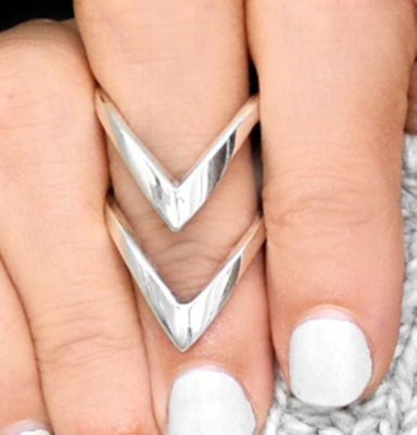 Statement ring for women, Adjustable sterling silver ring, long Double chevron V ring, full finger, Chunky Cocktail ring, Boho Jewelry