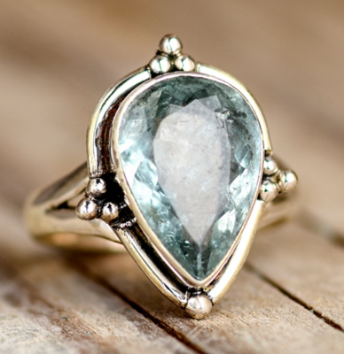 Aquamarine Ring for Women, Sterling Silver Ring, Boho Ring, Natural Genuine Real Blue Stone Ring, Statement Ring