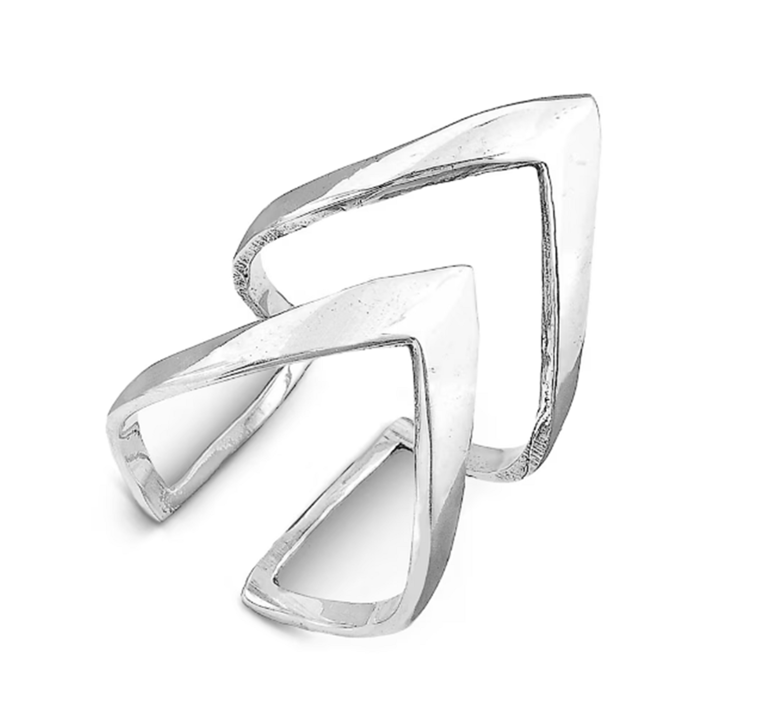 Statement ring for women, Adjustable sterling silver ring, long Double chevron V ring, full finger, Chunky Cocktail ring, Boho Jewelry