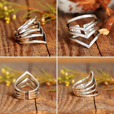 Chevron Ring, Boho Ring, Sterling Silver Ring for Women, Statement Thumb Ring, Bohemian Jewelry, Full Finger