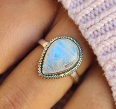 Genuine Moonstone Ring, Moonstone Silver Ring, Pear Shaped Moonstone Ring, Moonstone Ring, Teardrop Moonstone Ring, Valentines Day Gift