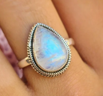 Genuine Moonstone Ring, Moonstone Silver Ring, Pear Shaped Moonstone Ring, Moonstone Ring, Teardrop Moonstone Ring, Valentines Day Gift