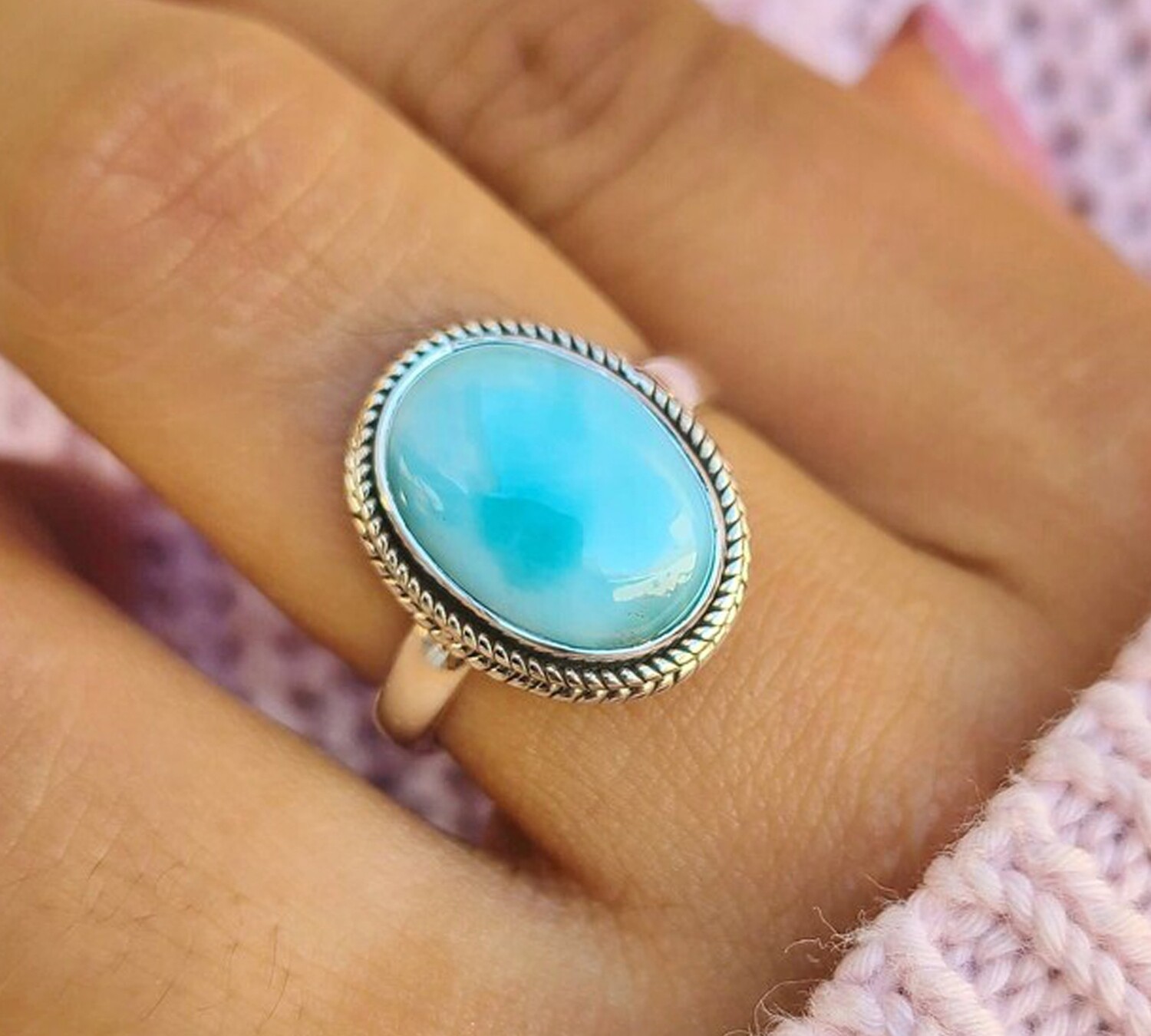 Genuine Larimar Ring, Larimar Silver Ring, Larimar Ring, Silver Ring, Sterling Silver Larimar Ring, Larimar Jewelry, Valentines Day Gift