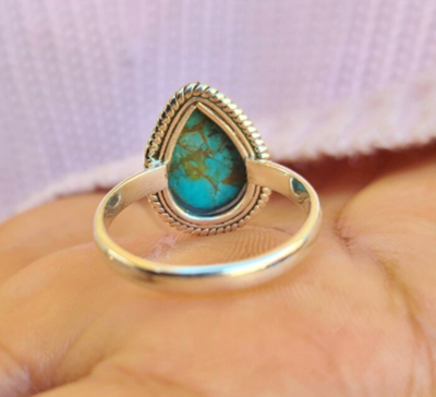 Natural Turquoise Ring, Silver Turquoise Ring, Copper Turquoise Ring, Teardrop Turquoise Ring, Turquoise Ring, Valentines Day Gift For Her