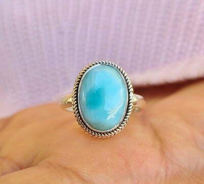 Genuine Larimar Ring, Larimar Silver Ring, Larimar Ring, Silver Ring, Sterling Silver Larimar Ring, Larimar Jewelry, Valentines Day Gift
