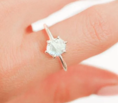 Natural Rainbow Moonstone Silver Gemstone Ring, 925 Sterling Silver Ring for Women, Statement Boho Jewelry