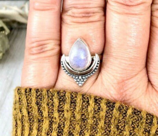 925 Sterling Silver Natural Rainbow Moonstone Ring, Designer Moon Silver Ring, Handmade Gemstone Ring, Engagement Ring, Gift  For Her