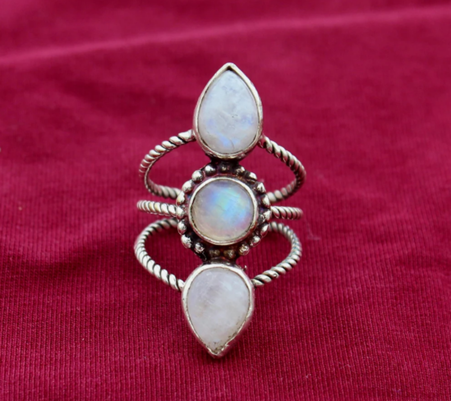 Moonstone Handmade Ring, Women Ring, 925 Silver Ring, Gemstone Ring, Moonstone Jewelry, Boho Ring, Dainty Ring, Triple band Ring, Gift Her