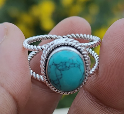 Turquoise Stone Ring, Sterling Silver 925 Ring, Gemstone Ring, Women Ring, Flower Ring, Gift For Her, Handmade Ring, Turquoise Ring