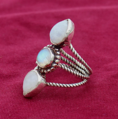Moonstone Handmade Ring, Women Ring, 925 Silver Ring, Gemstone Ring, Moonstone Jewelry, Boho Ring, Dainty Ring, Triple band Ring, Gift Her