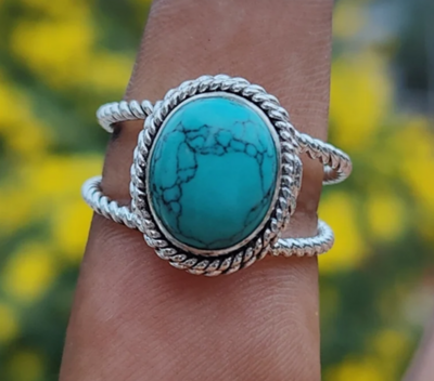 Turquoise Stone Ring, Sterling Silver 925 Ring, Gemstone Ring, Women Ring, Flower Ring, Gift For Her, Handmade Ring, Turquoise Ring