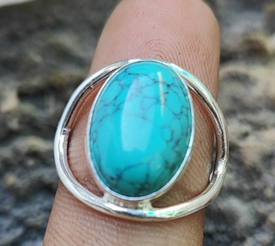 Natural Turquoise Ring, Statement Ring, Oval Turquoise Ring,925 Sterling Silver Ring, Blue Ring, Boho Turquoise Ring, Gift For Her.