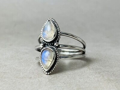 Half Moon Ring, Moonstone Ring, 925 Sterling Silver, Handmade Ring, Gemstone Ring, Natural Moonstone Ring, Thumb Band