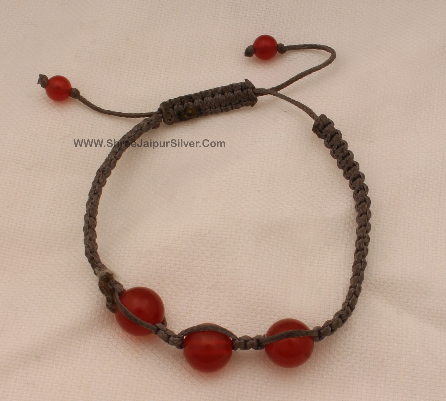 Red Stone Ball Beads Adjustable Bracelet For Men &amp; Women, Handmade Macrame Grey Thread Roped Fancy Bracelet Gifts For Friends Birthday Idea