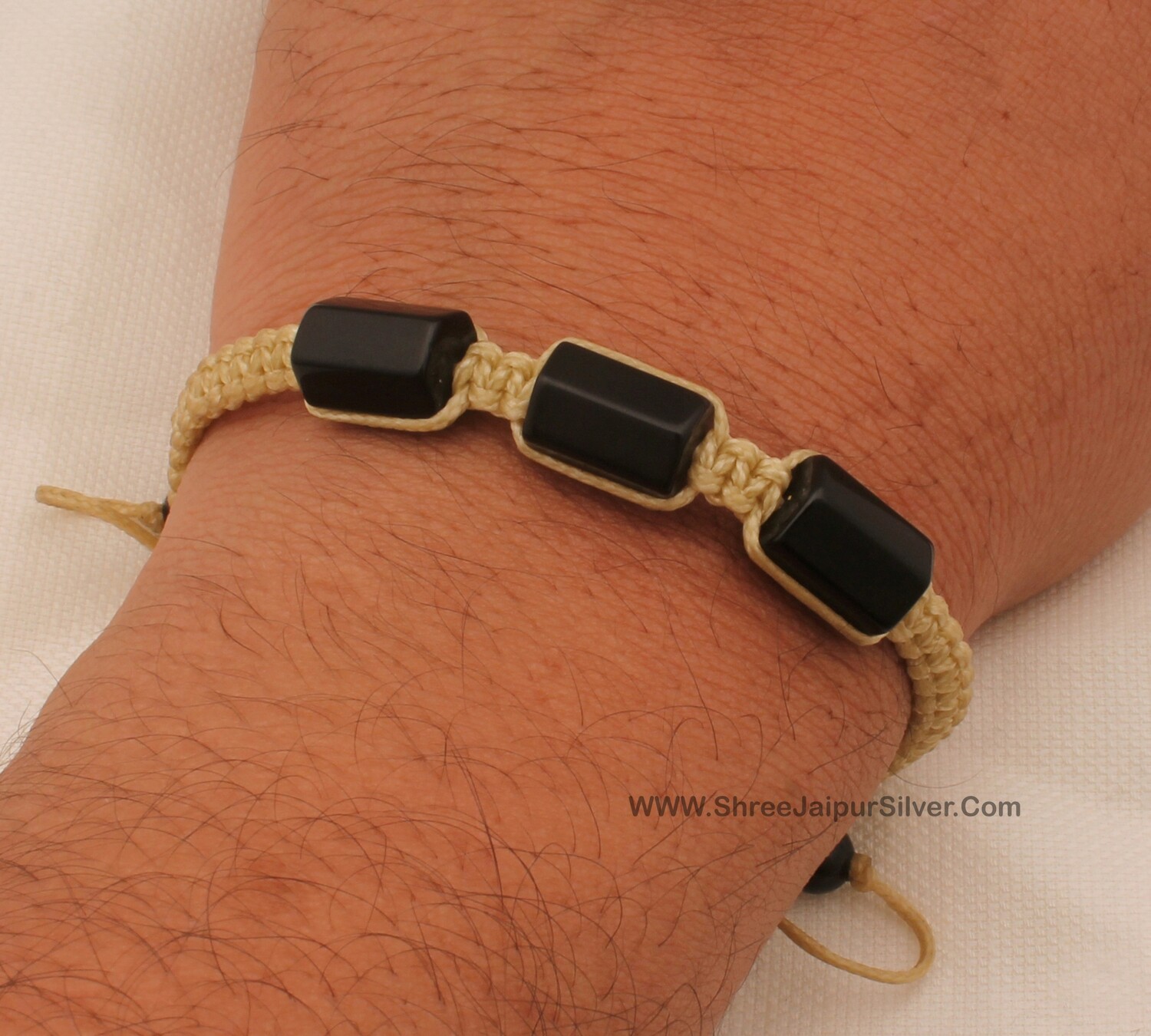 Black Onyx Cuts Beads Adjustable Bracelet For Men &amp; Women, Handmade Macrame Camel Brown Thread Fancy Bracelet Gifts For Friend Birthday Idea