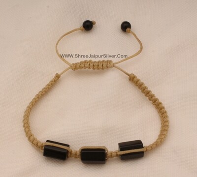 Black Onyx Cuts Beads Adjustable Bracelet For Men &amp; Women, Handmade Macrame Camel Brown Thread Fancy Bracelet Gifts For Friend Birthday Idea
